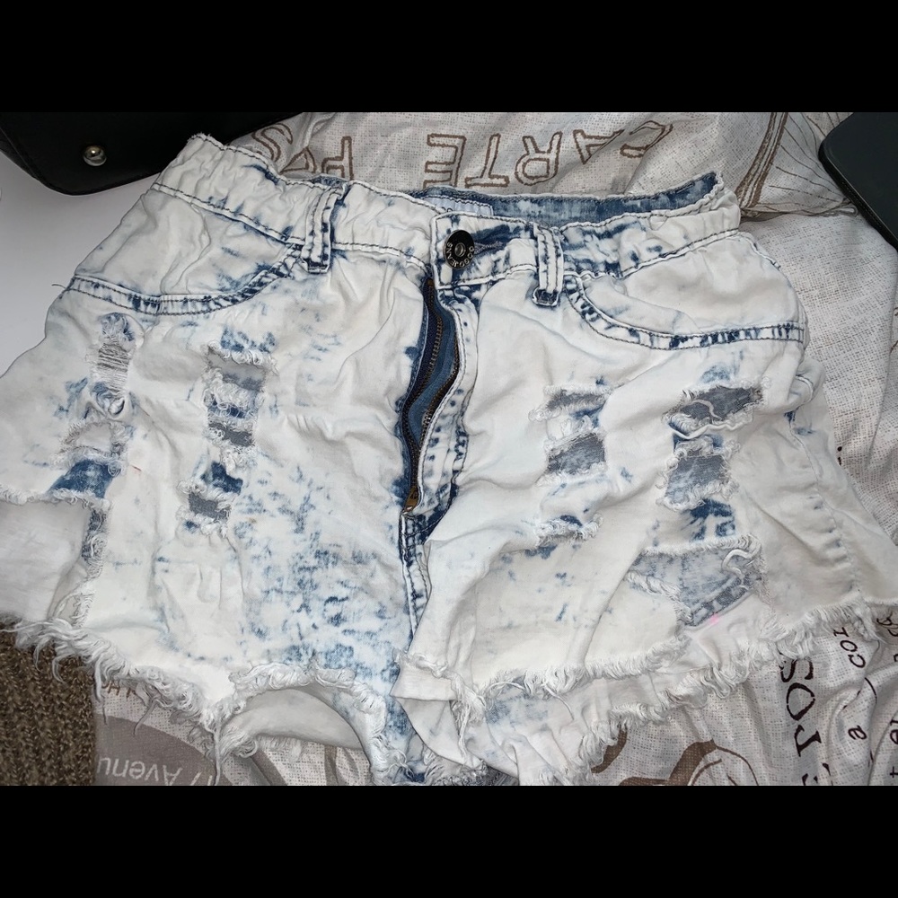 Light blue distressed high waisted shorts